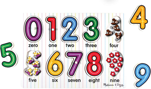 Melissa & Doug Wooden Peg Puzzle - Lift & See Numbers, 10 Pieces, FSC Certified