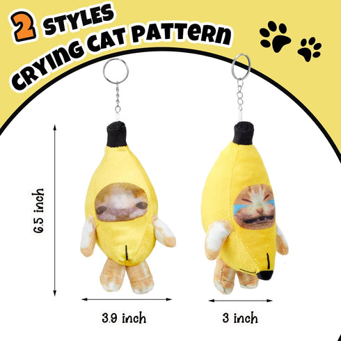 Shappy 2 Pieces Sound Making Banana Cat Keychain 6.5 x 3.9 x 3 Inch Happy Funny Crying Banana Cat Plush Keychain Soft Cat Stuffed Animal Christmas Birthday Gifts Cute Charm (Lovely)