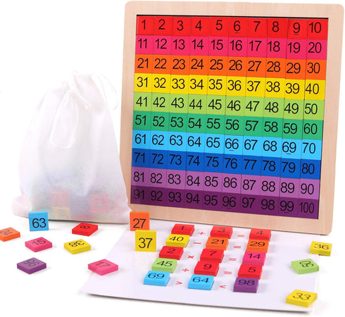 Wooden Montessori Math Counting Hundred Board Toys - Educational Game Toy for Kids 3 Years Old with Storage Bag