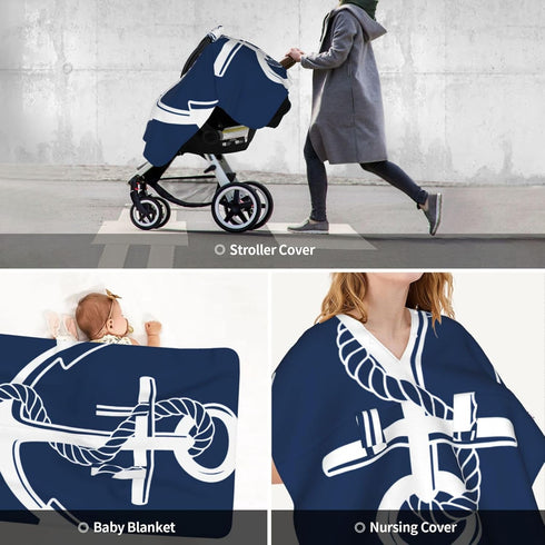 Hcpwzrf Navy Blue Nautical Anchor Baby Car Seat Cover & Nursing Cover - Breathable Stretch Multi-Use Cover