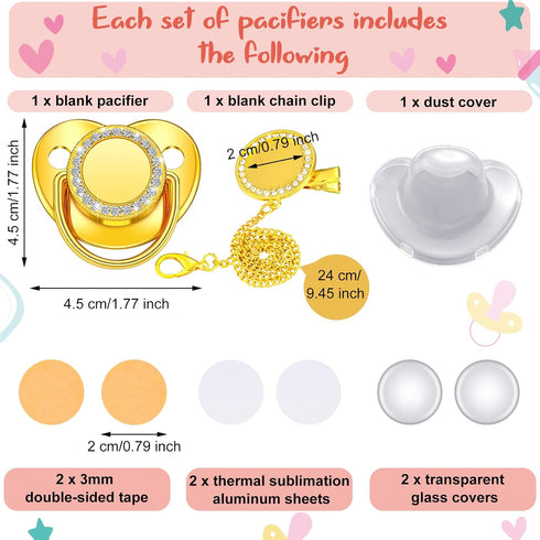3 Set Pieces Sublimation Pacifier Name Custom Baby Bling Pacifier Clip Glitter Personalized Artificial Crystal