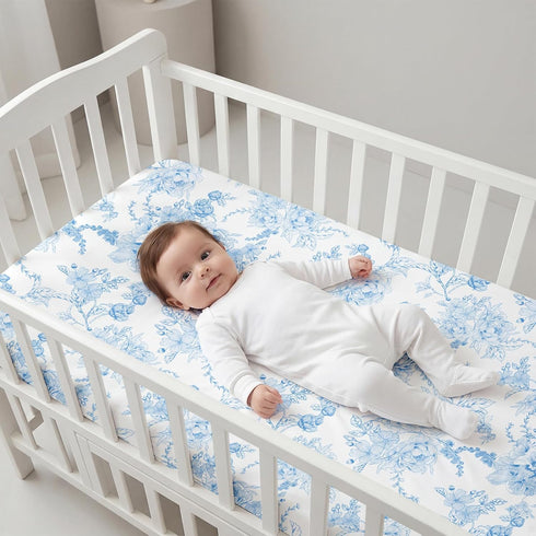 DILIMI Fitted Crib Sheets and Nursing Pillow Cover for Baby Boys and Girls, Blue Floral