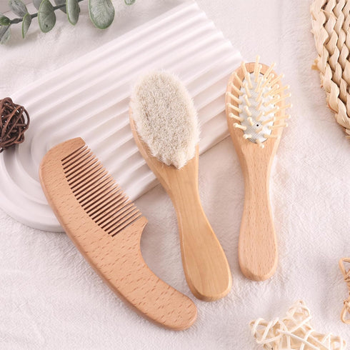 Set (3pcs Baby Grooming Kit,Baby Health Care Kit,Baby Brush Soft Bristles Baby Nail Kit Nursery Care Kit Wooden)