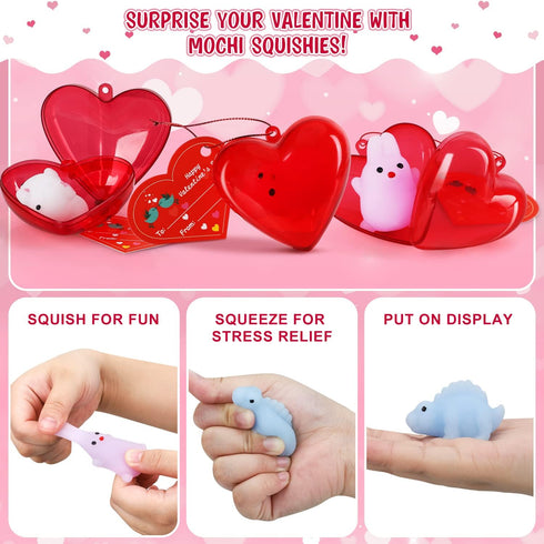 28pcs TOY Life Mochi Squishy Toys Birthday Gifts for Kids Classroom with Filled Hearts & Birthday Cards Kawaii