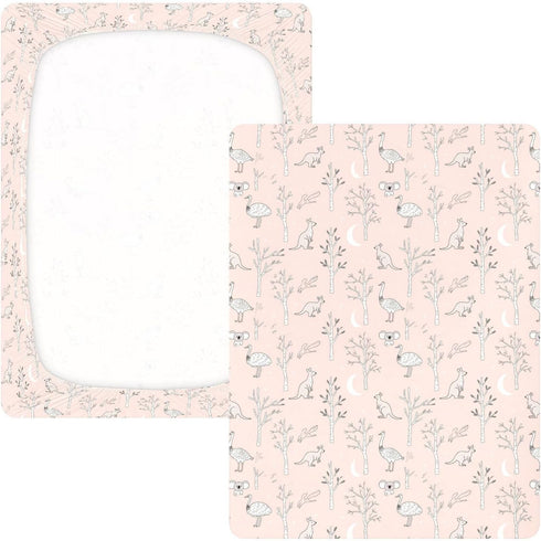 miaozhen 1 Pack 52x28 Cotton Baby Crib Sheets for Boys Girls Soft Comfy Animal Kangaroo Rustic Woods Pattern Pink
