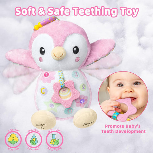 Penguin Baby Toys 0-6-12 Months - Stuffed Animal Plush Toy with Textured Hanging Ring, Rattles & Crinkle Sound Paper