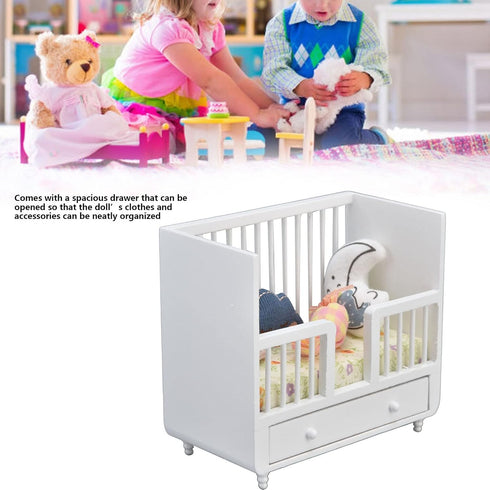 Miniature Dollhouse Baby Cradle, Dollhouse Crib Furniture Craft Decorations with 4 Cushions