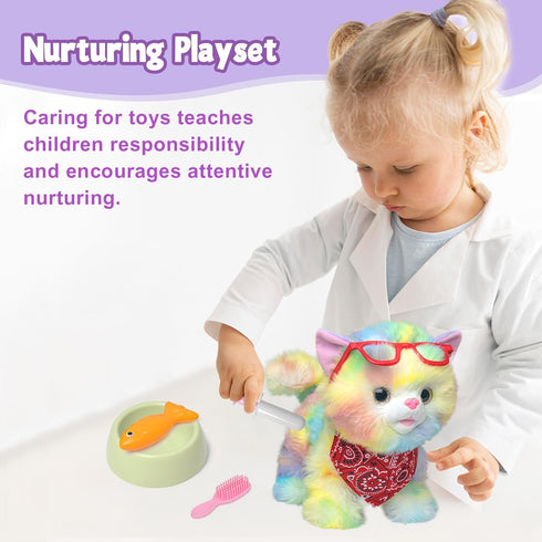 YH YUHUNG Walking Cat Toys for Kids - Remote Control Rainbow Kitty Robot Cat with Interactive Playset for Ages 3+