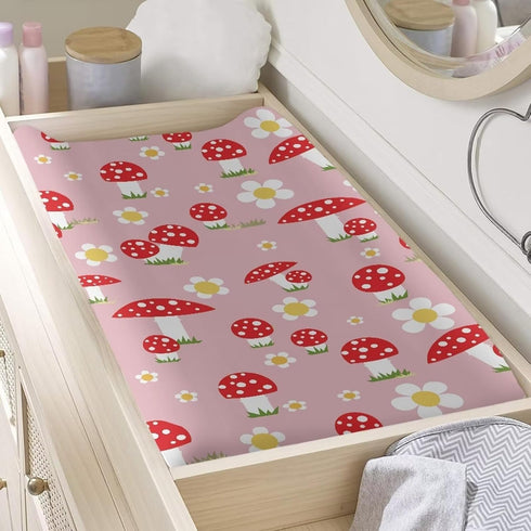 Mushroom Changing Pad Cover, Waterproof Stretchy Baby Changing Table Cover Fit 32"x16" Comfy Cozy Universal Tray Table