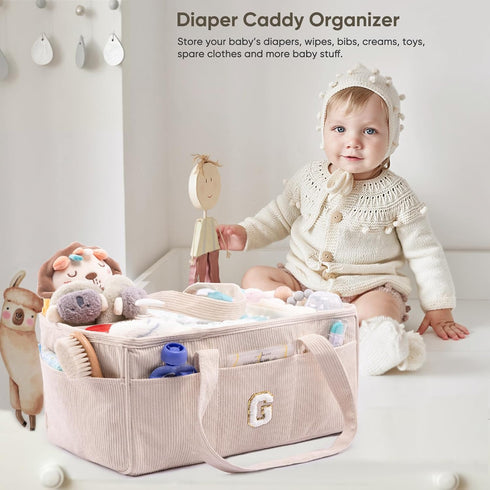 Personalized Initial Baby Diaper Caddy - Stylish Storage for Newborn Essentials