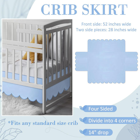 Hahafelt 28"x 52" 14" 4-Sided Scalloped Crib Skirt for Baby Girl Nursery, with Drop, Dust Ruffle, Soft Breathable