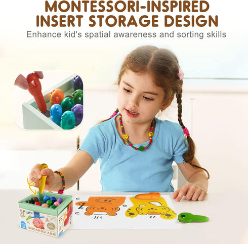 24 108 Ages1-3,2-4,4-8 Mess Free Beeswax Crayons for Toddlers, Colors Baby's First Washable Jumbo Crayon with FREE