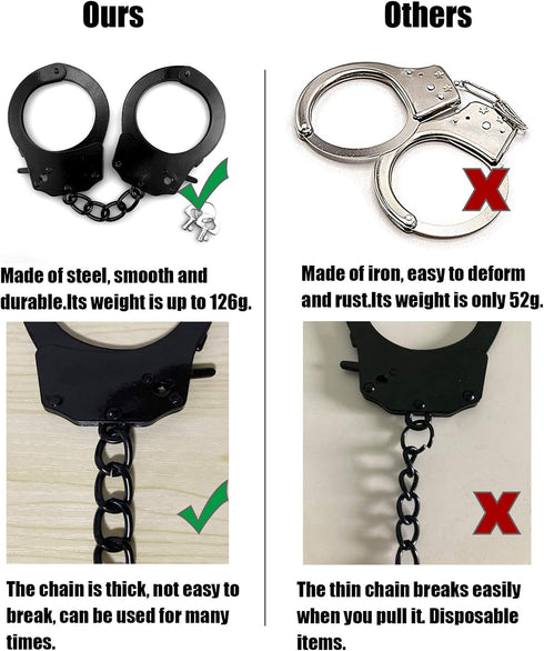 Metal Toy Handcuffs with Keys for Kids (Black)