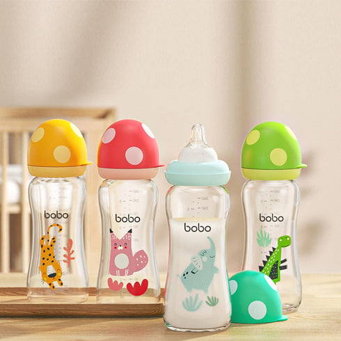 2 (8.8ounce (Pack 4), Multicolour2) YOHKOH Natural Glass Baby Bottle with Level Medium Flow Nipple, Newborn Anti-Colic