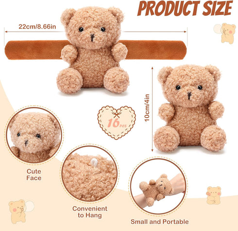 16 8.66 Inch Ceenna Pcs Bear Stuffed Animal Slap Bracelets Party Favors Plush Slap Bracelets Bulk Wristband for Goodie