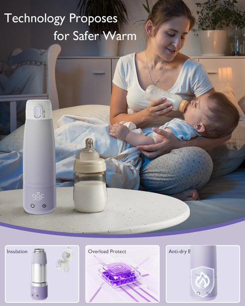 5 12 Portable Bottle Warmer for Breastmilk: Baby Milk Warmer with Smart Touch LED Temperature Control | Food-Grade
