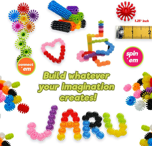 (Pack 1) 4910-1 JA-RU Building Blocks Spinning Toy of Creative Cogs. Click, Clock, & Stock. Connect Colorful Pieces.