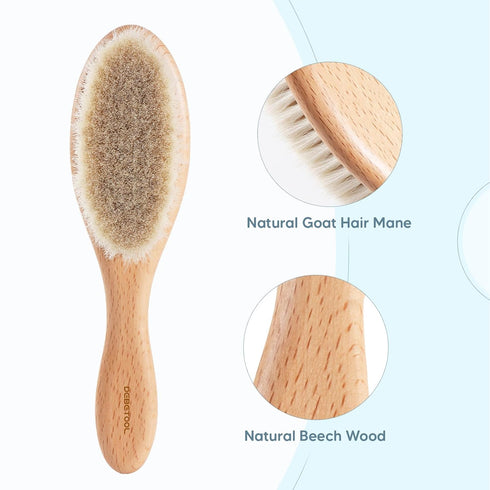 Set Set DEBETOOL Baby Hair Brush and Comb for Newborns & Toddlers - Wooden Baby Brush With Soft Goat Bristle