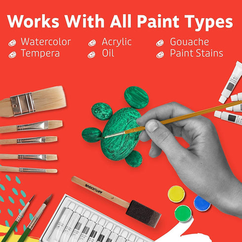 Artlicious Foam Brushes Wood Handle Brush Set for Craft, Watercolor, Oil, Gouache, Face Art, Miniature Detailing