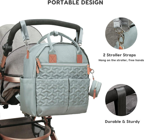 SONARIN Backpack,Travel Mommy Portable Large Capacity Diaper Bag Nappy Changing Bag Bag with Pacifier Bag & Stroller