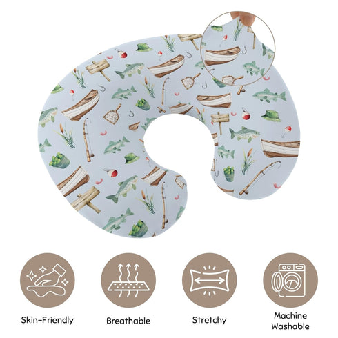 Wicbfdfv Cute Fishing Gears Fishes Blue Nursing Pillow Cover Stretchy and Soft for Baby Girls Boys Ships Reed Gear