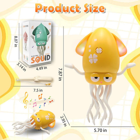 3-6 Tummy Pbooo Magic Dancing Octopus Toy, Electric Crawling with LED Lights and Music, Rechargeable Music Squid Baby