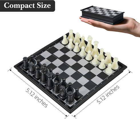 GEACOOL Set 5.1 Set(X-Small) Mini Travel Chess - Inhces Magnetic Portable Folding Chess Board Games for Kids - Small