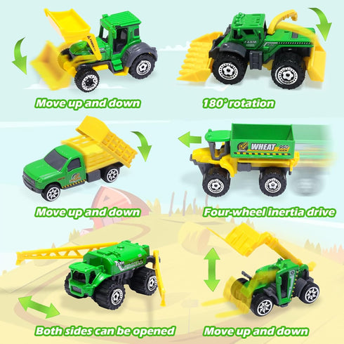 6pcs Set, 3 Oriate Kid Diecasting Farm Car Toys Harvester, Transporter, Truck, Sprayer Small Farm Toys, Mini Cars Model
