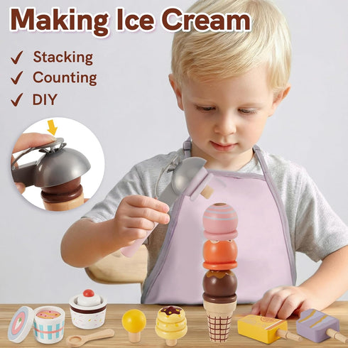 Counter 3-5, Set 3+ 4 5 6 HERSITY Wooden Ice Cream Pretend Play Food for Toddlers Ice Cream Shop Stand Popsicle Toy