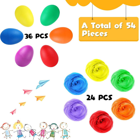 60 36 Packs 24 Packs Augshy Pcs Egg Shaker Musical Instruments for Kids, Maracas Eggs with Dance Scarves for Kids Music