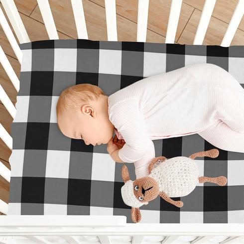 Emelivor Pack 39x27IN Black White Buffalo Plaid Crib Sheets for Boys Girls and Play Sheets Breathable Mini Fitted Crib