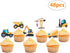 Construction Cupcake Toppers, Dump Truck Tractor Excavator Car Decorations for Kids Birthday Party, 48pcs
