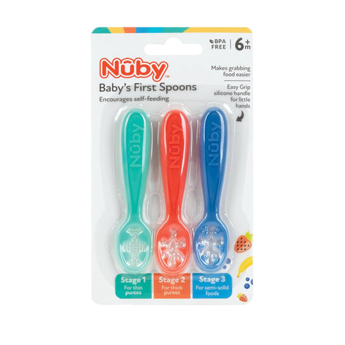Nuby Baby's First Spoons Set, 3-Pack Feeding Utensils for Babies 6+ Months