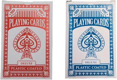 Economy Playing Cards - 2 Decks (Red and Blue), 2.3/8 inches by 3.3/8 inches, Plastic Coated for Poker and More