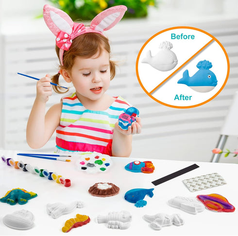 Set Juboury Kids Arts and Crafts Plaster Painting Craft Kit Art - Painting Your Own Space Dinosaurs & Marine Life
