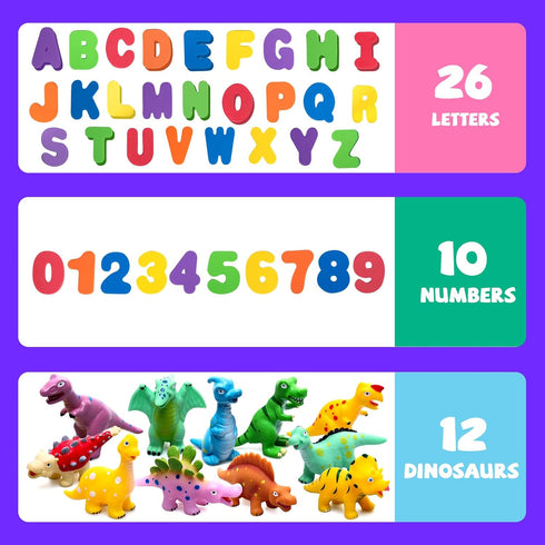 Set 12 Mold-Free Dinosaur Bath Toys - Pieces with Letters & Numbers