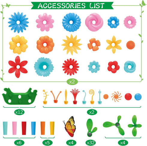 SpringFlower Gifts Toys for Girls: Flower Garden Building Kit with Storage Case, Educational STEM Toy for Toddlers,