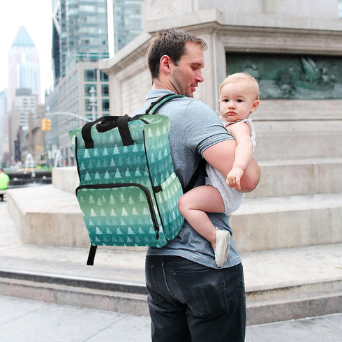 SUABO Backpack Tree Green Gradient Pattern Baby Diaper Bag Large Bag Waterproof Travel Diaper Bags for Moms and Dads