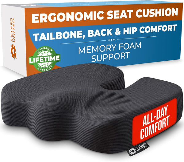 5 STARS UNITED Seat Cushion - Memory Foam Chair Cushion for Tailbone