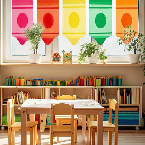 Cosblank 8 8 (24 12inches) Pcs Rainbow Curtains - Cartoon Crayon & Pencil Design, Colorful & Cute, Colors x - Perfect