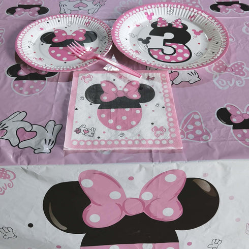 80 Pcs Pink Minnie 3rd Birthday Party Tableware - Wild Three Paper Plates, Napkins, Forks for Girls' Birthday