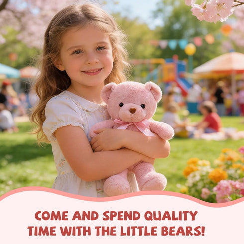 13.5" Pink Teddy Bear Stuffed Animals Soft Small Teddy Bear Cute Cuddly Stuffed Bear Plush Toys for Kids Girls Birthday