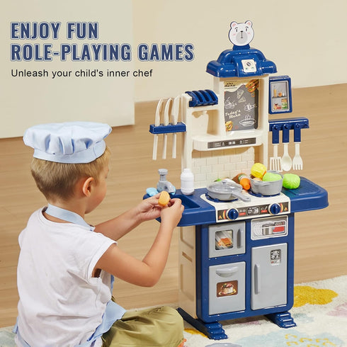 Playset 48PCS, Set 18.5" 9.4" 30.7" VEVOR Kids Kitchen Pretend Play Kitchen with Cooking Stove with Steam, Sounds