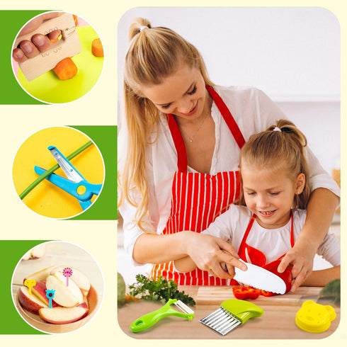 Labeol 32 PCS Montessori Kitchen Tools for Toddlers - Safe Kitchen Knife Set for Real Cooking, Educational Gift