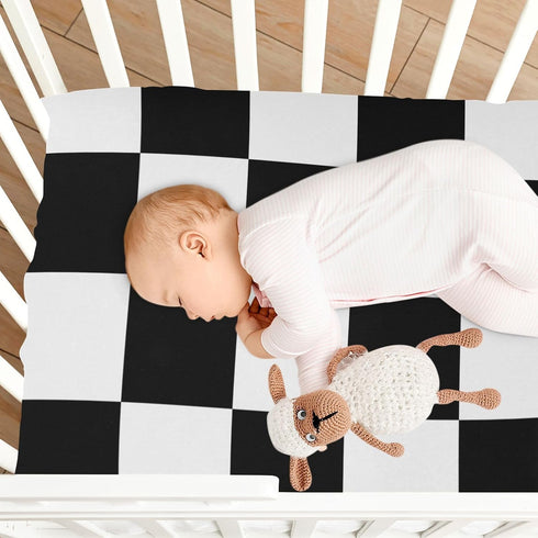 Pack 52 28 Inch Checkered Crib Sheets Breathable Soft Cribs n Play Mattress Sheet for Baby Toddler Boys Girls Fitted