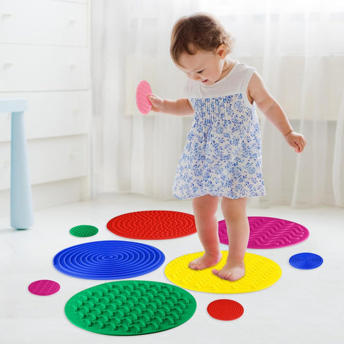 10 Lenwen Pcs Sensory Mat Discs Sensory Stepping Circles Pads Textured Tactile Toys Stimulation for Calming Play