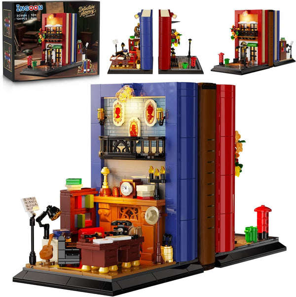 INSOON Detective Bookend Building Set with Lights, 1241 PCS Detective Agency Street