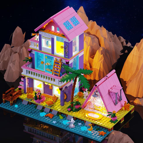 8+, Set 791pcs MindBox Girl Beach House Building Blocks Toys for Girls Age Seaside Villa Friends Building with Light