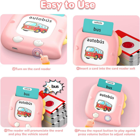 520 2 3 4 5 6 Kidzdo Bilingual Spanish English Talking Flash Cards, Easter Birthday Gifts for Year Old Girls, Language