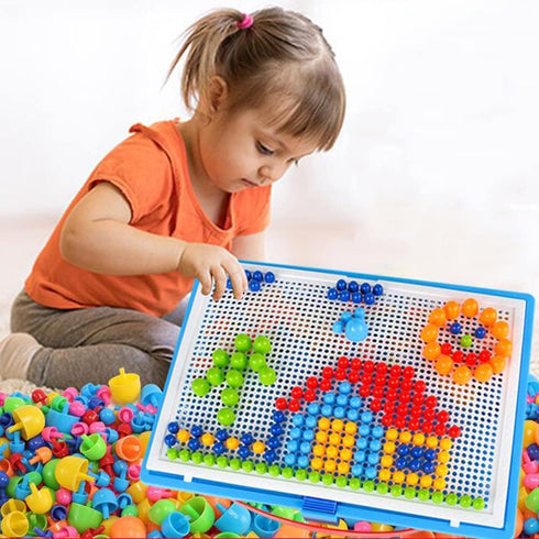 CDDLR 592Pcs Jigsaw Puzzle - Mix Colour Mushroom Nails Pegboard Educational Building Bricks for Kids